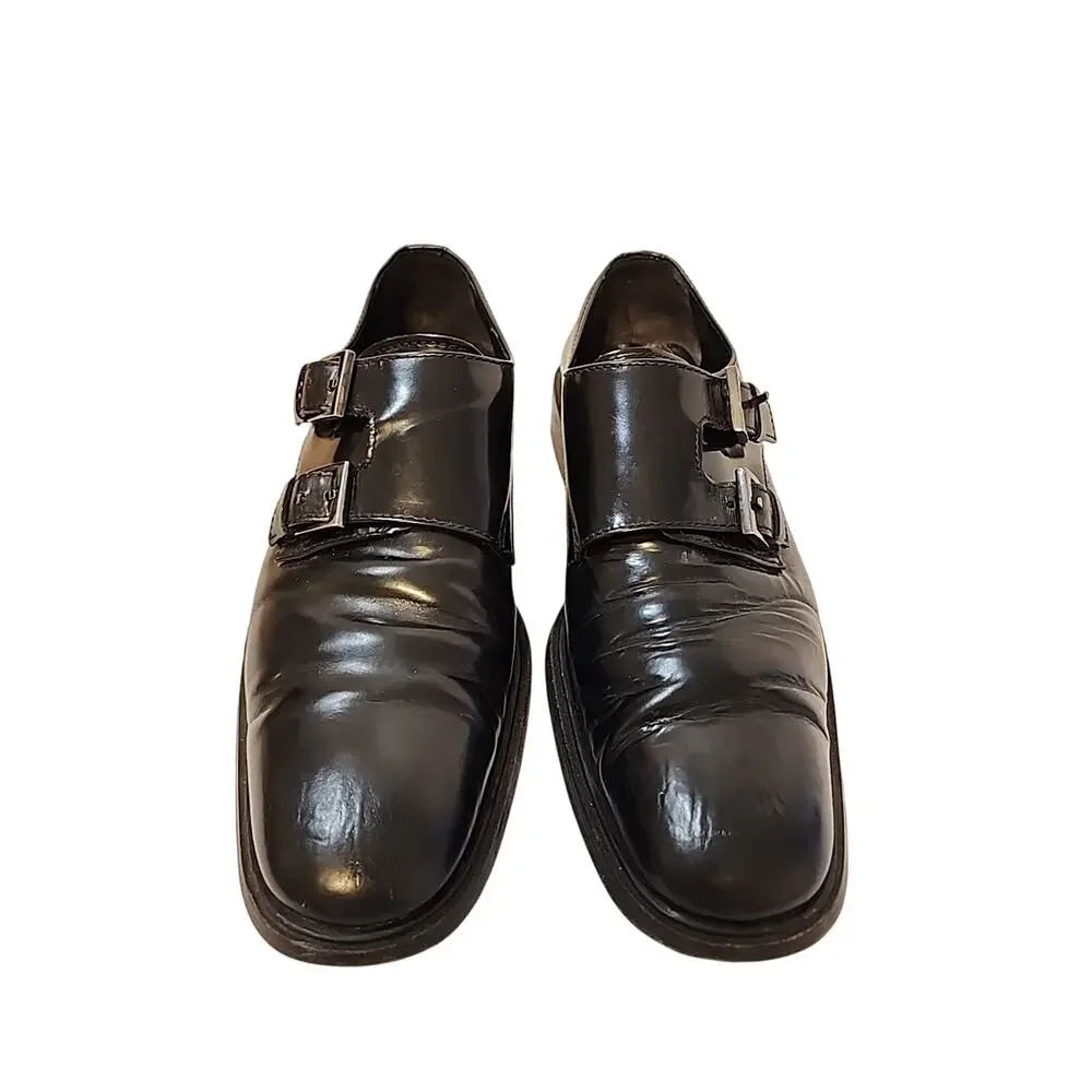 GUCCI Men’s Black Leather Double Monkstrap Oxfords Shoes Size 8.5 E Wide